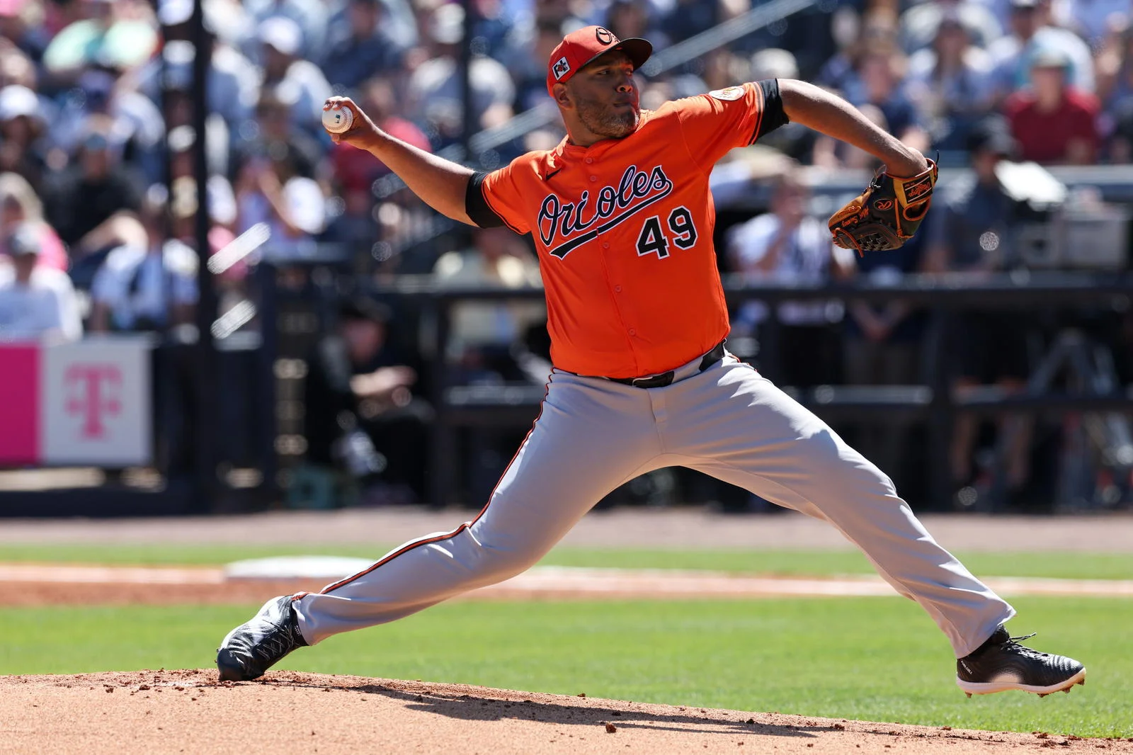 Baltimore Orioles pitcher Albert Suarez (49). © Nathan Ray Seebeck-Imagn Images